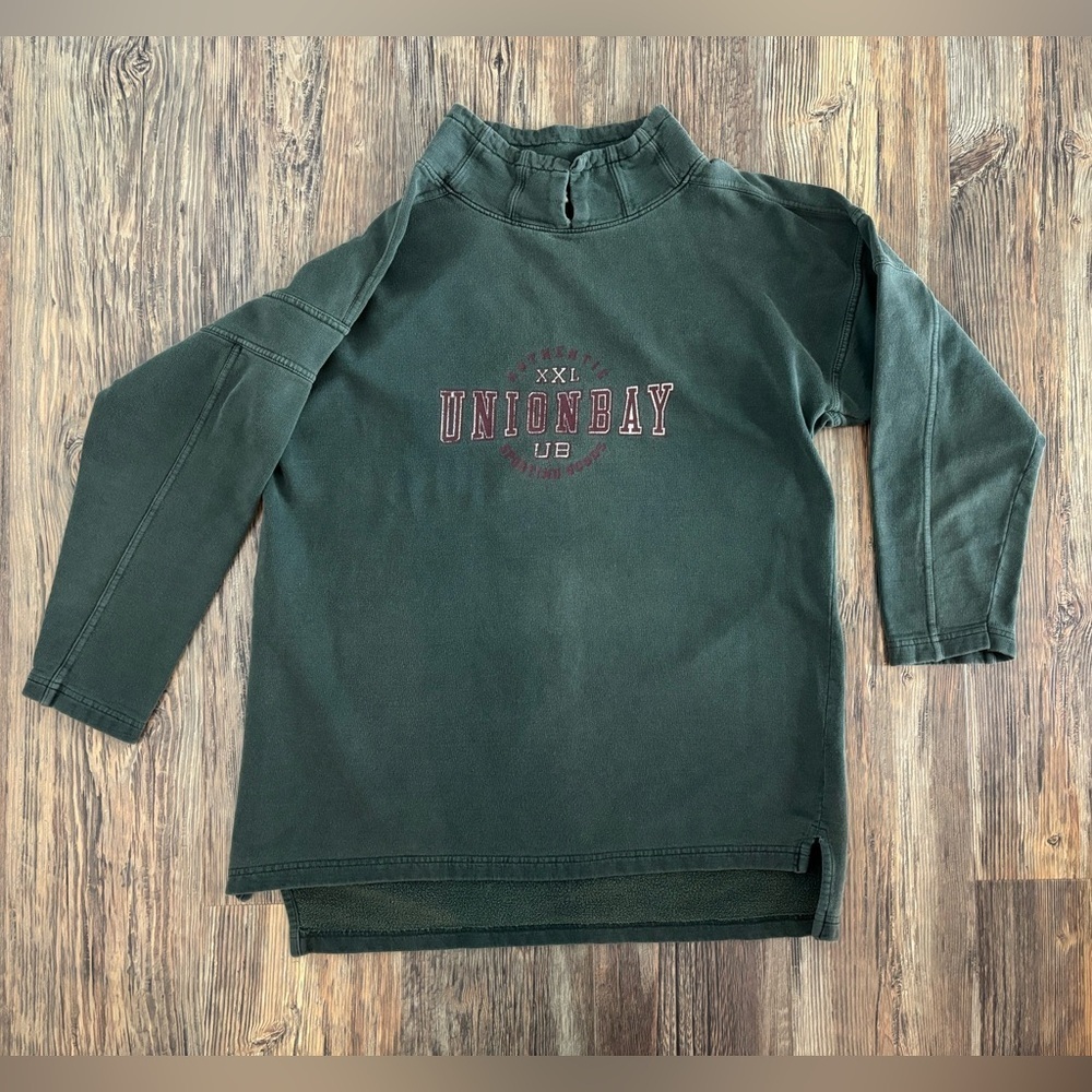 Vtg UNIONBAY Mock Neck Pullover Sweatshirt Mens M Green Faded 90s Sportswear